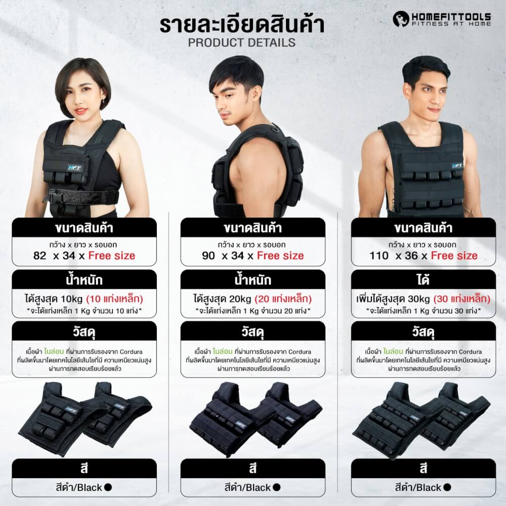 เสื้อถ่วงน้ำหนัก Calisthenic Homefittools HFT รุ่น 10kg
